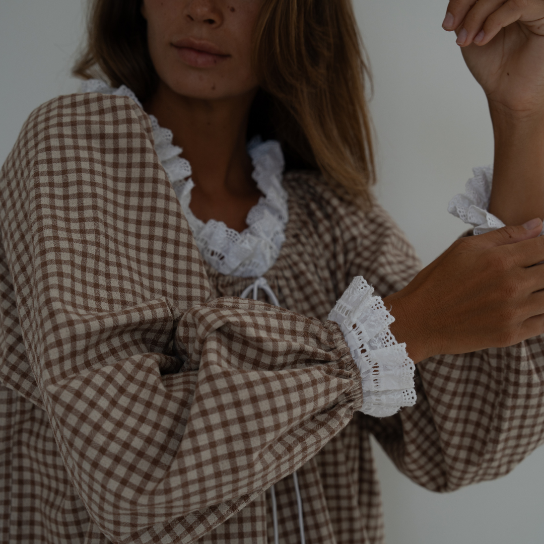 ESME - CINNAMON Gingham &amp; Lace Blouse