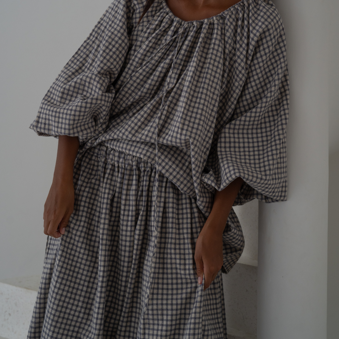 YOLLIE - WISTERIA Linen Gingham Voluminous Pant