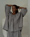 JOSIE - WISTERIA Linen Gingham Voluminous Blouse
