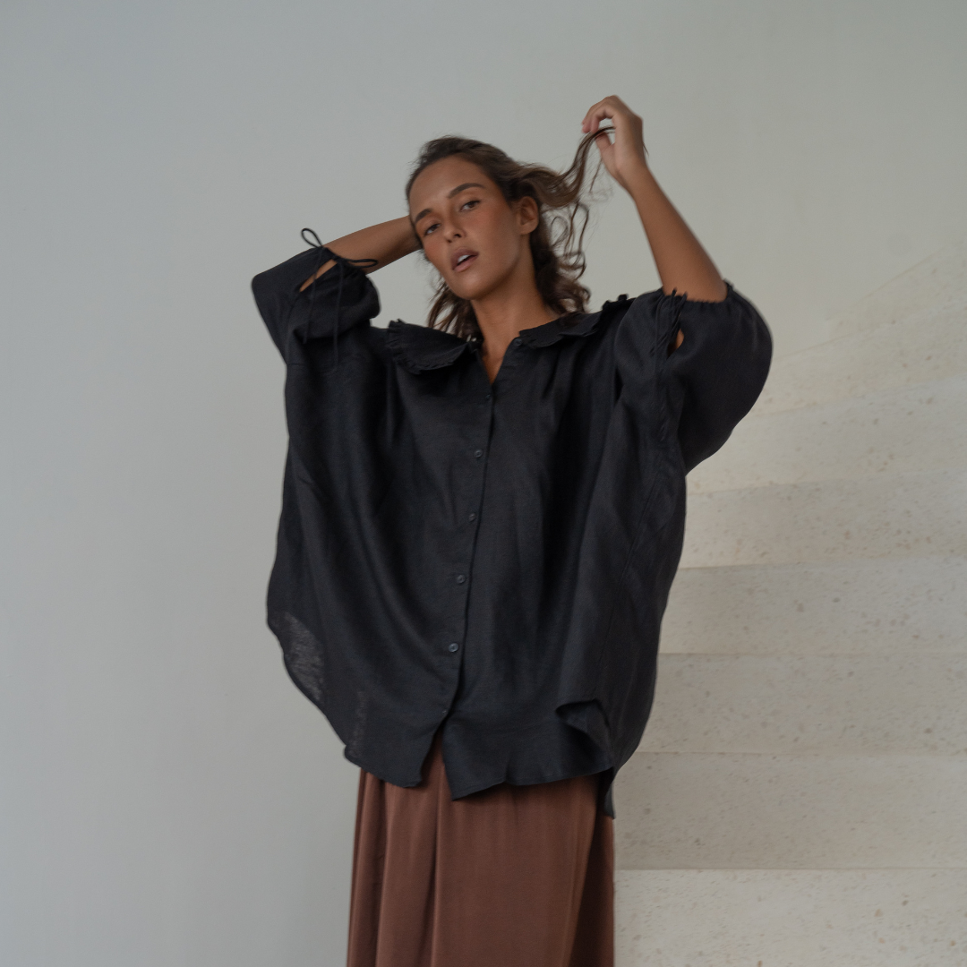 LILIANNE - BLACK Linen Blouse