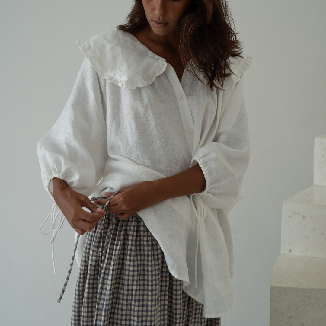 YOLLIE - WISTERIA Linen Gingham Voluminous Pant
