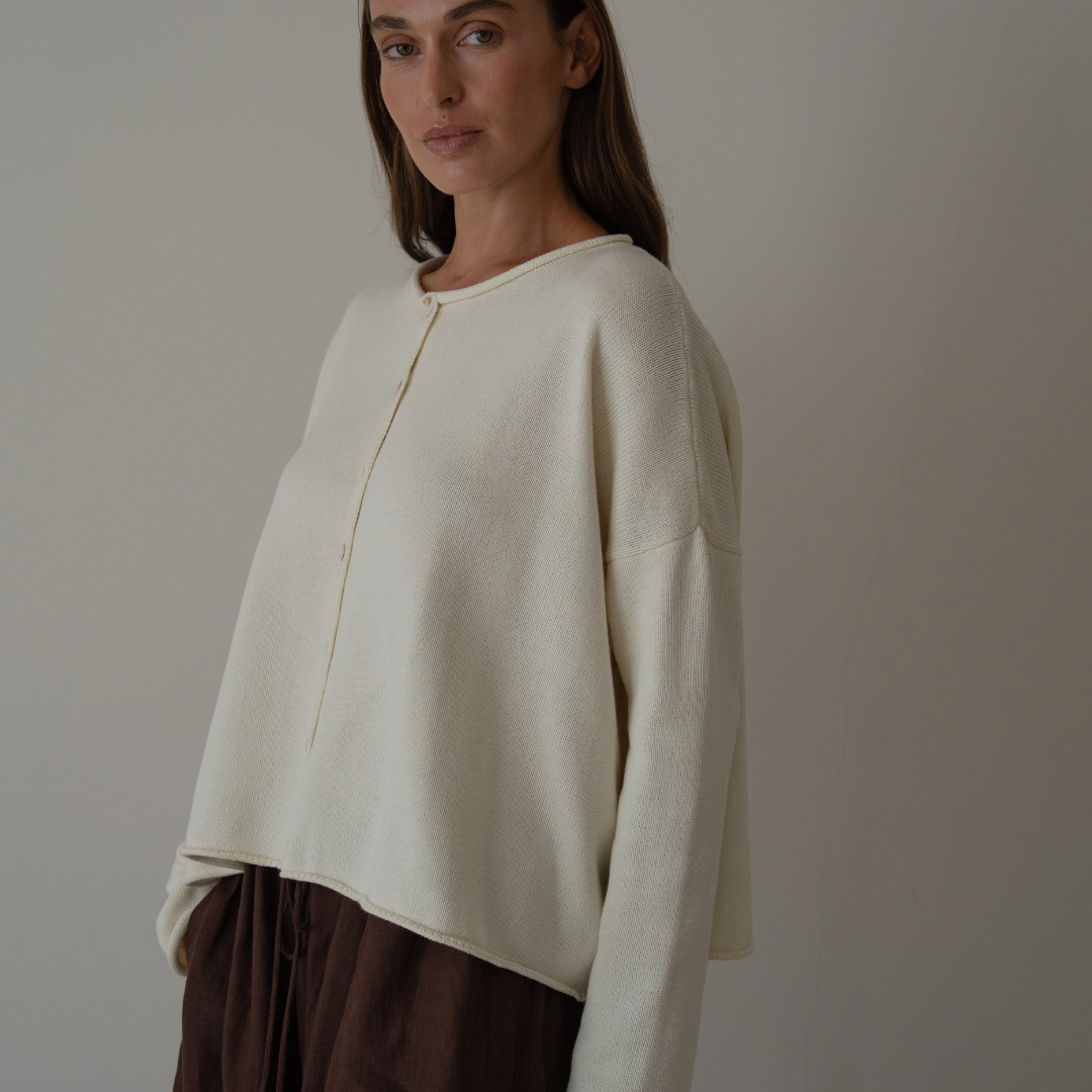 ETTA - Cream Buttoned Knit Cardigan