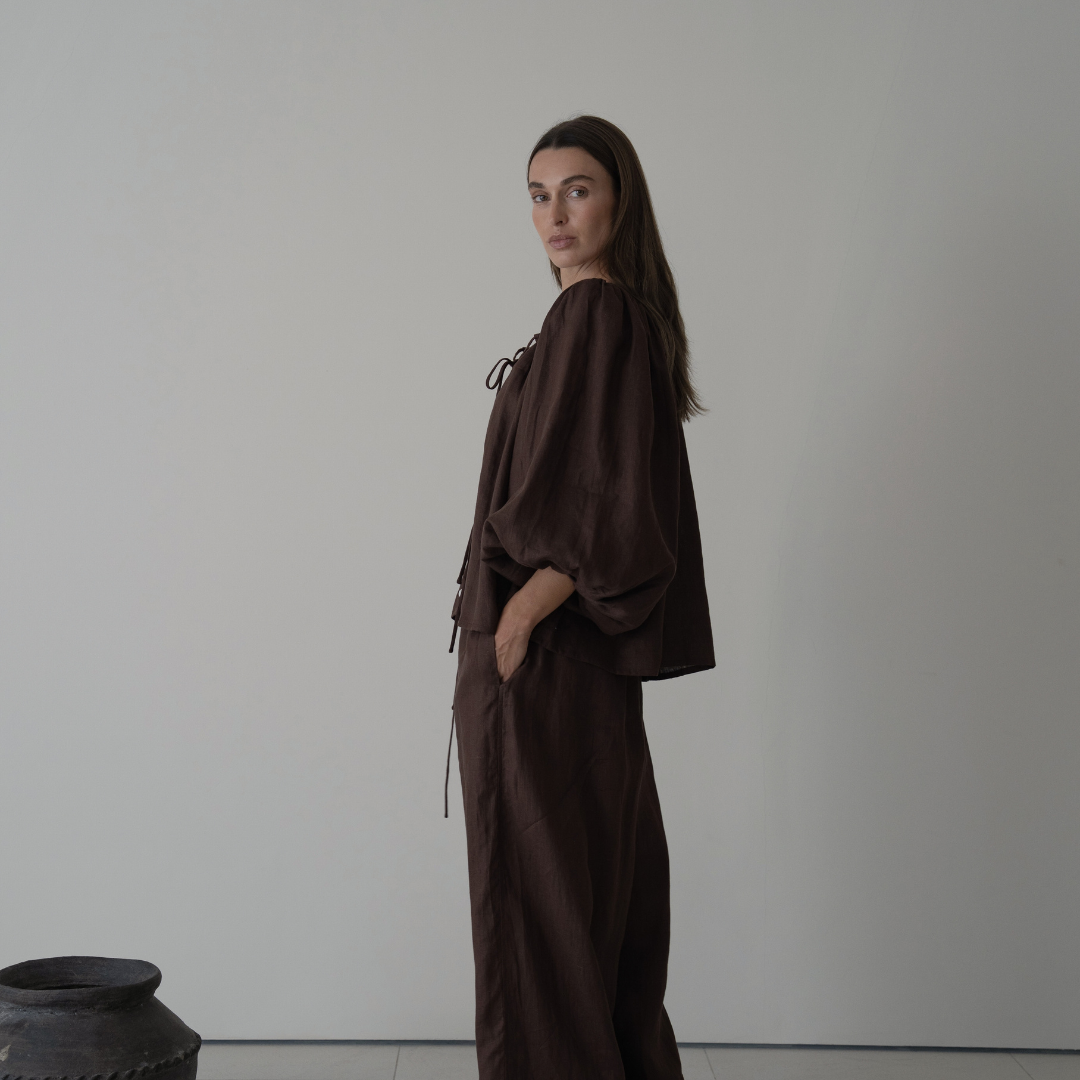FAITH - Chocolate Linen Blouse