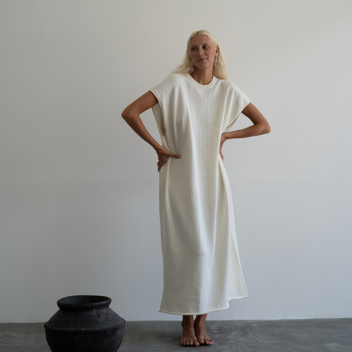 IONE - CREAM Knit Sack Dress