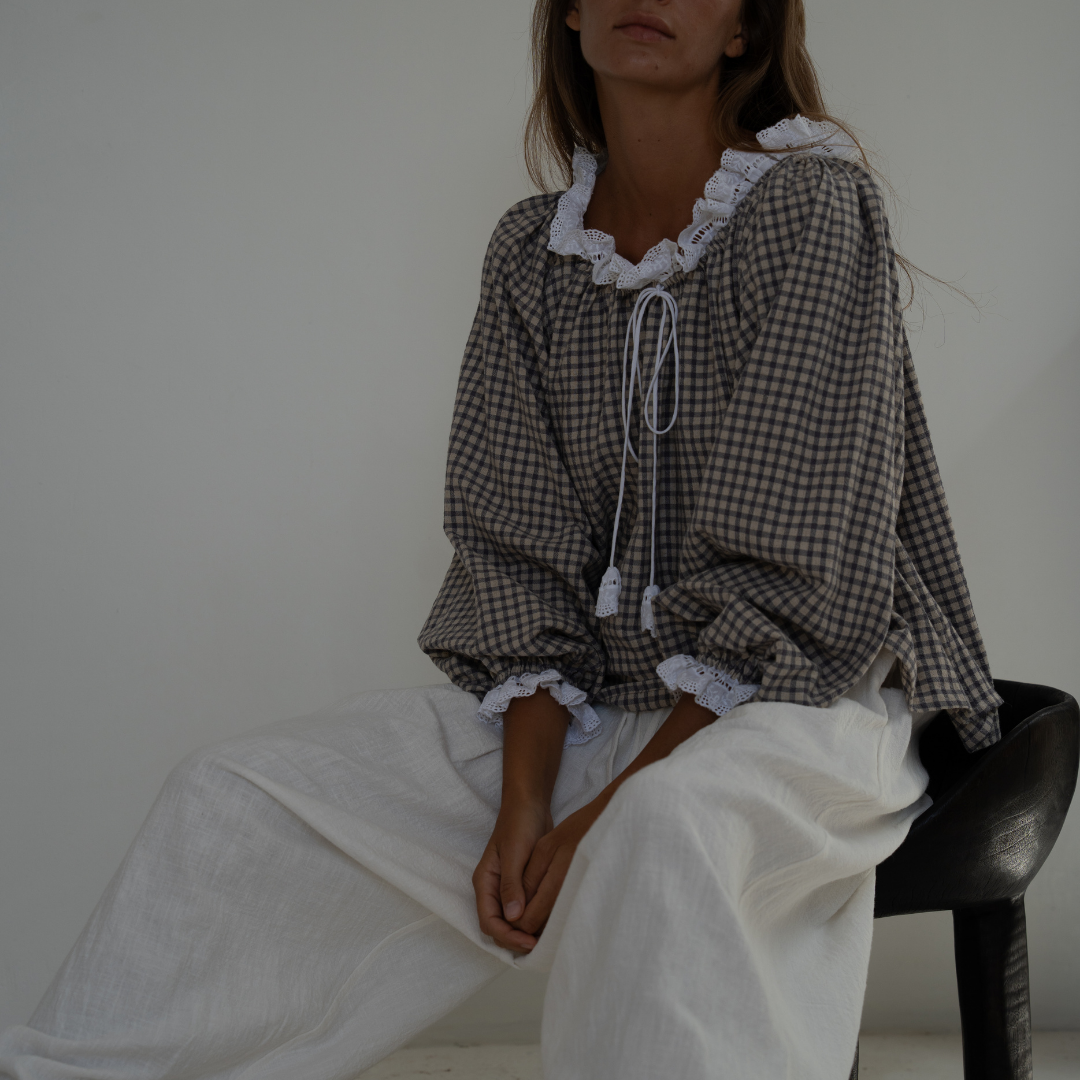 ESME - WISTERIA Gingham &amp; Lace Blouse