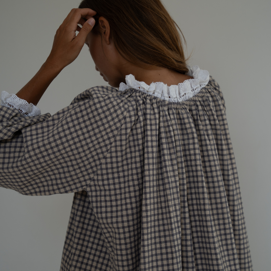 ESME - WISTERIA Gingham &amp; Lace Blouse
