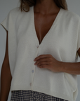 CELINE - Cream Buttoned Knit Top