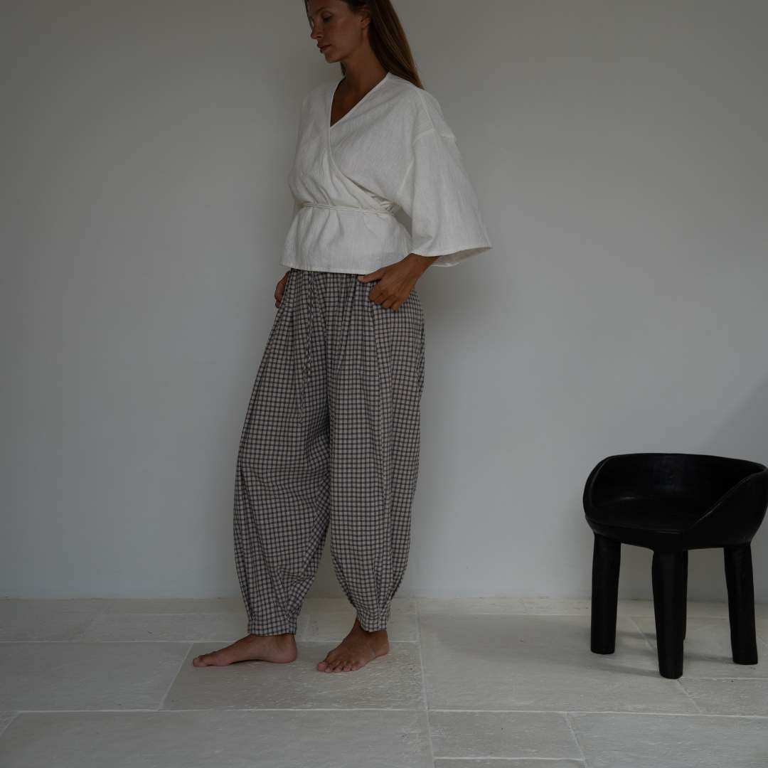 MARLO PLEAT - WISTERIA GINGHAM Linen Pant