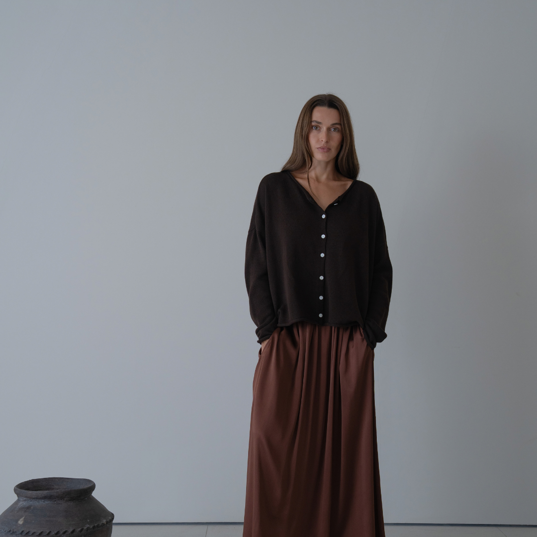 ETTA - Chocolate Buttoned Knit Cardigan