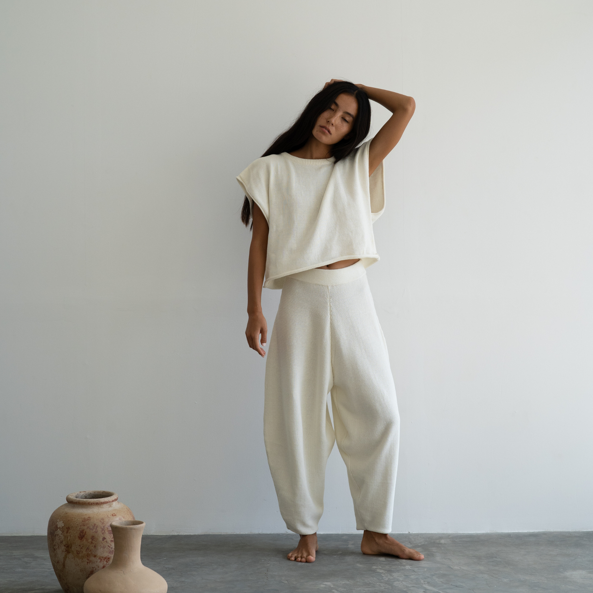 ELKE - CREAM Knit Volume Pant