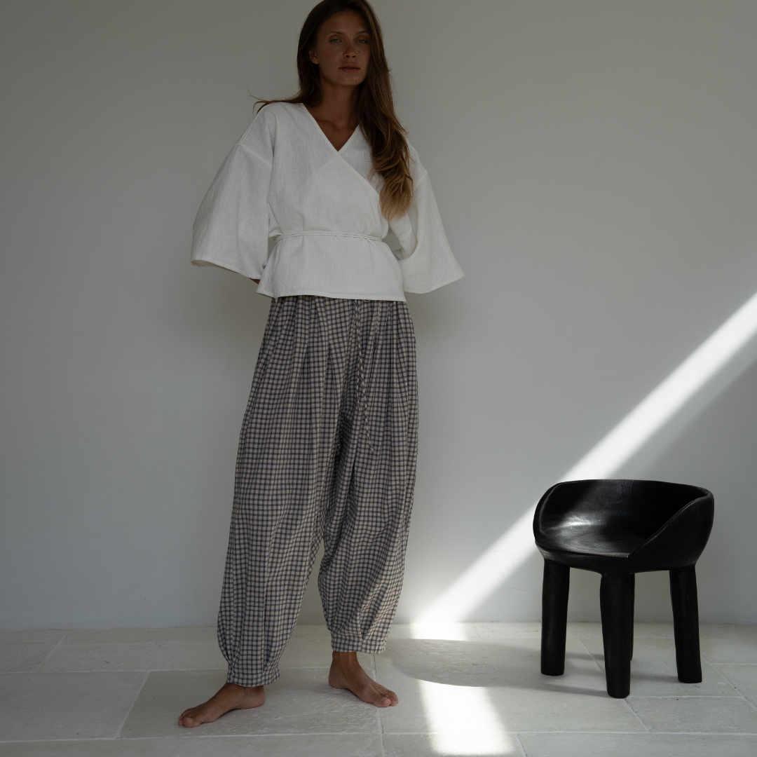 MARLO PLEAT - WISTERIA GINGHAM Linen Pant