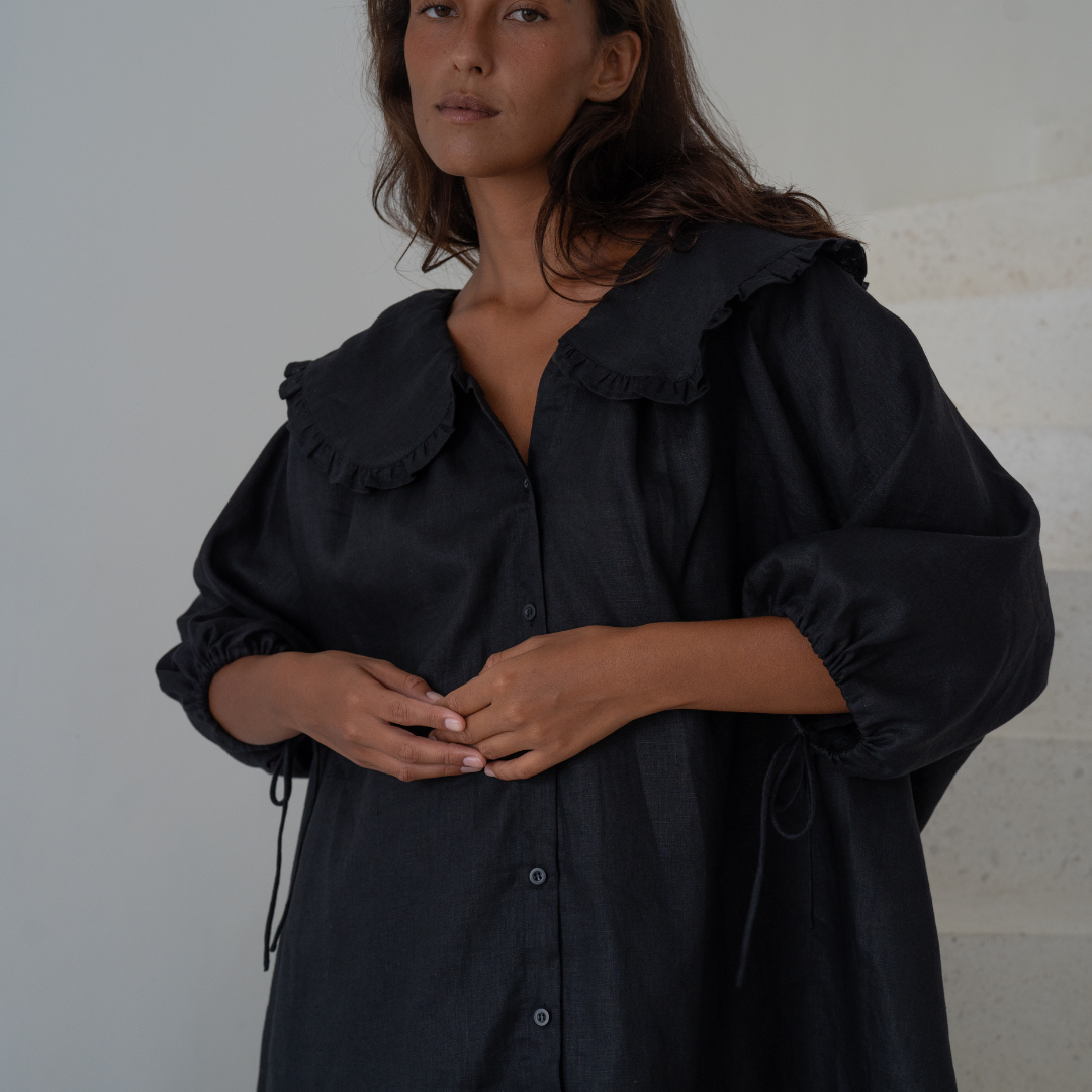 LILIANNE - BLACK Linen Blouse