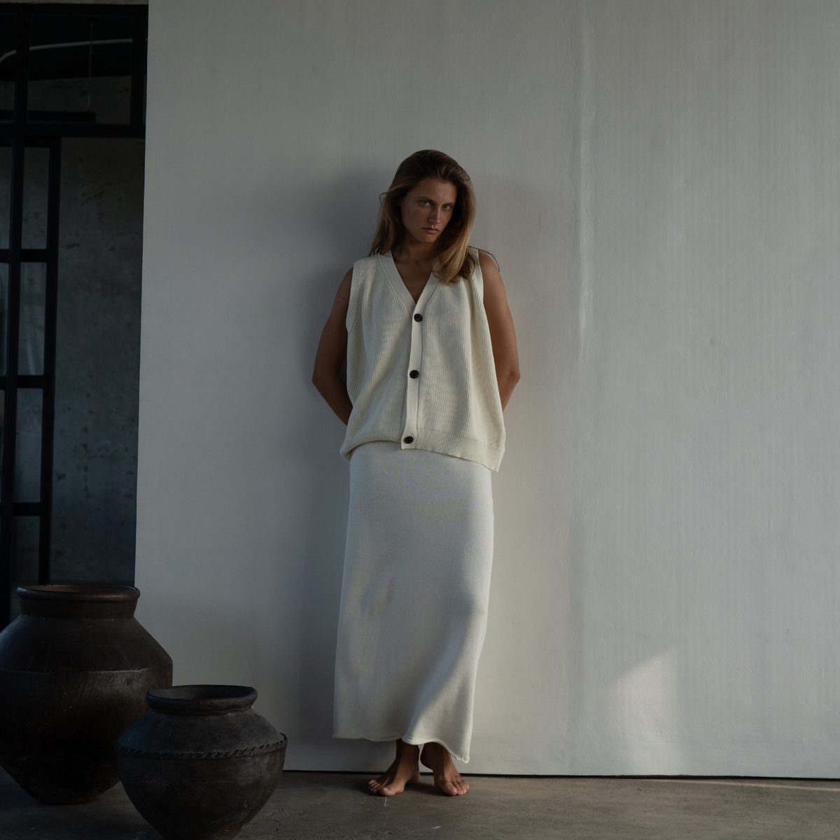 ARTHUR -  CREAM Buttoned Knit Vest