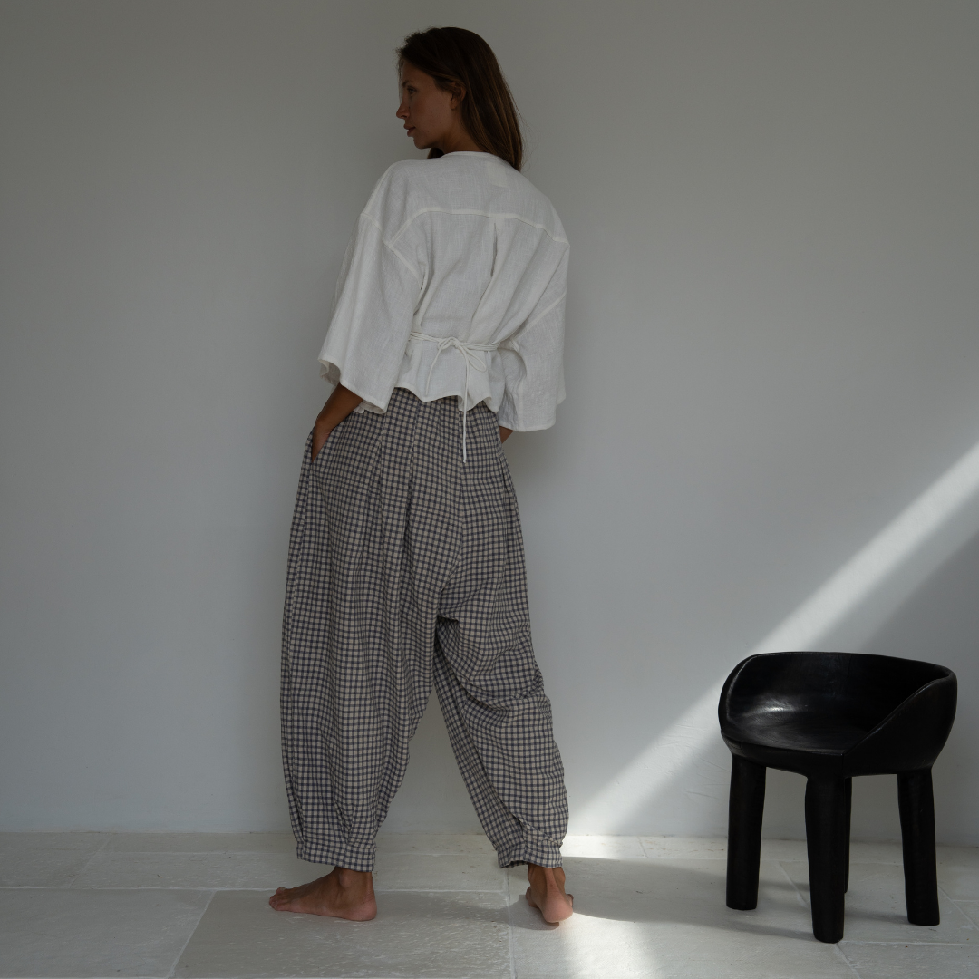 MARLO PLEAT - WISTERIA GINGHAM Linen Pant