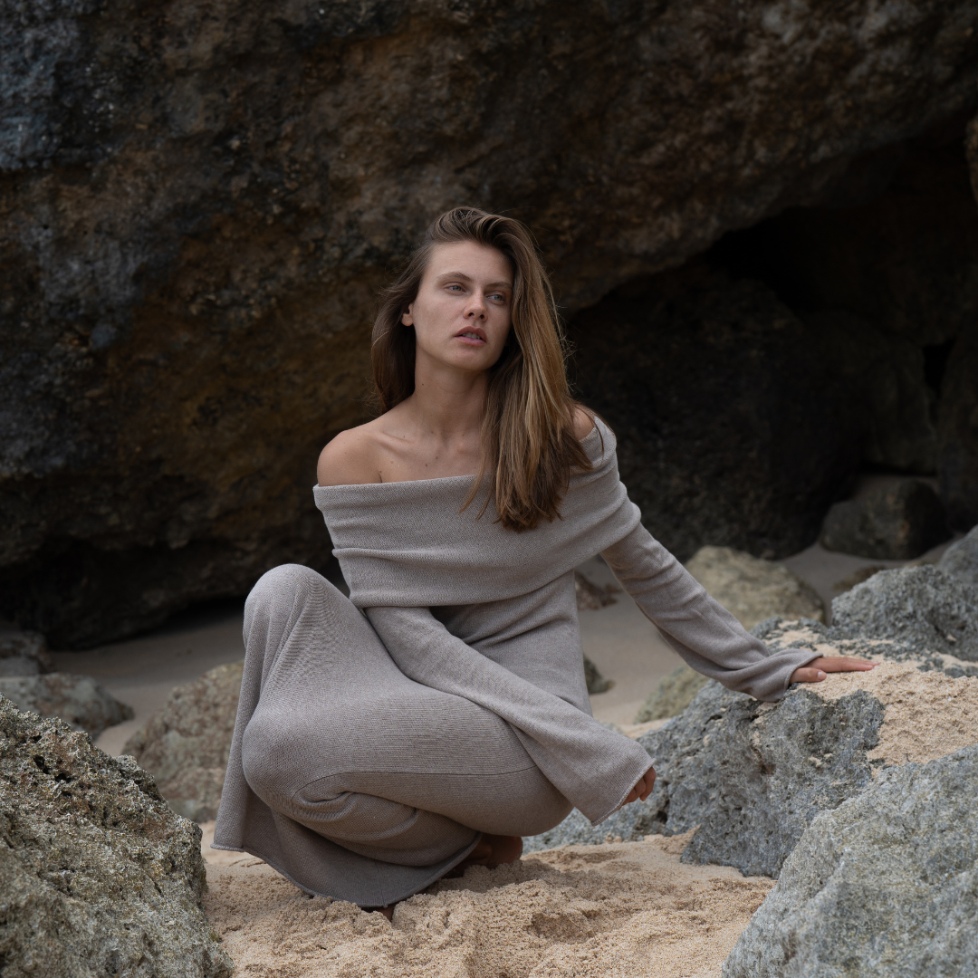 JOLIE - FAWN Cowl Neckline Dress
