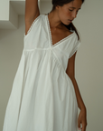 ELODIE - WHITE Lace Trimmed Poplin Mini Dress