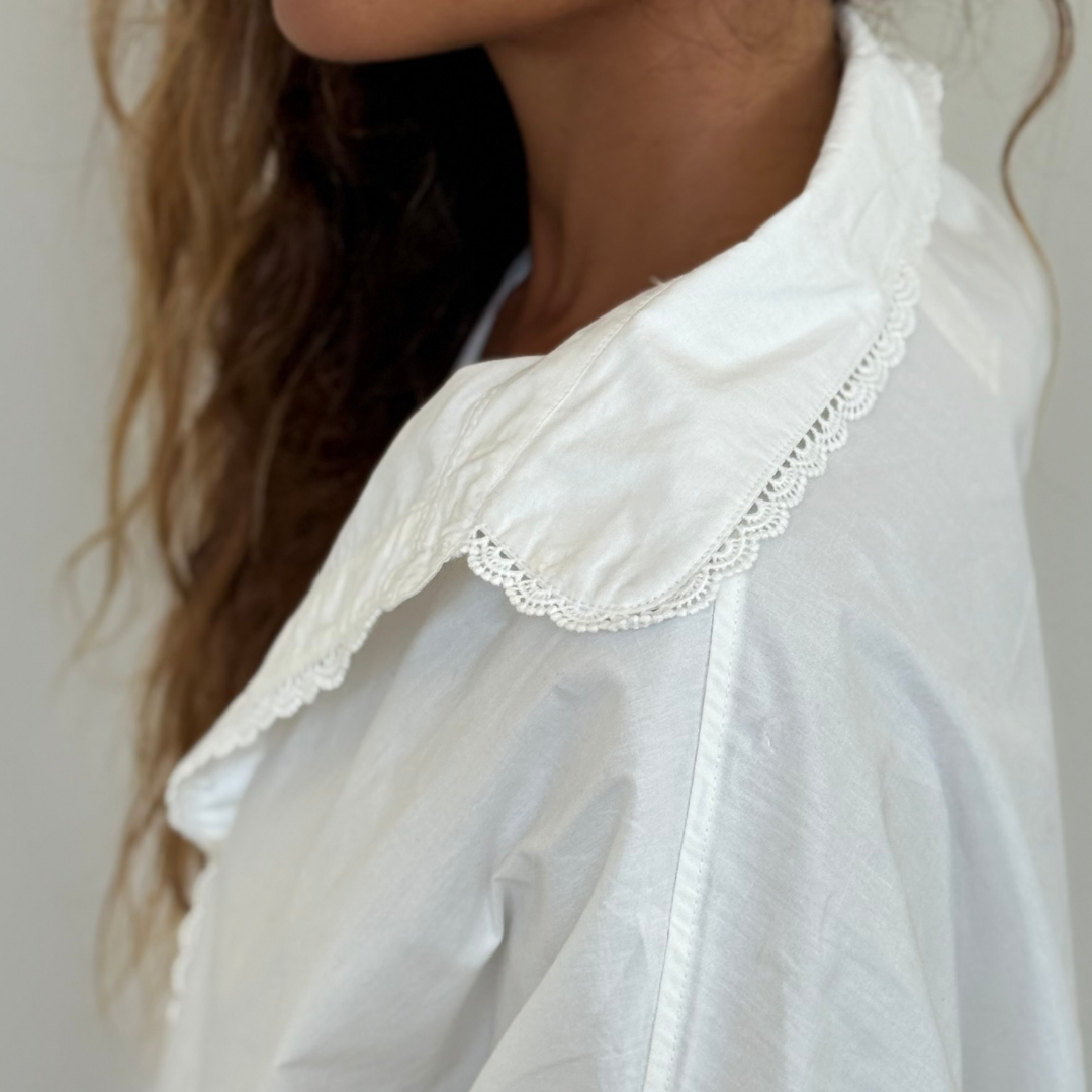 POPLIN - WHITE Lace Trim Shirt