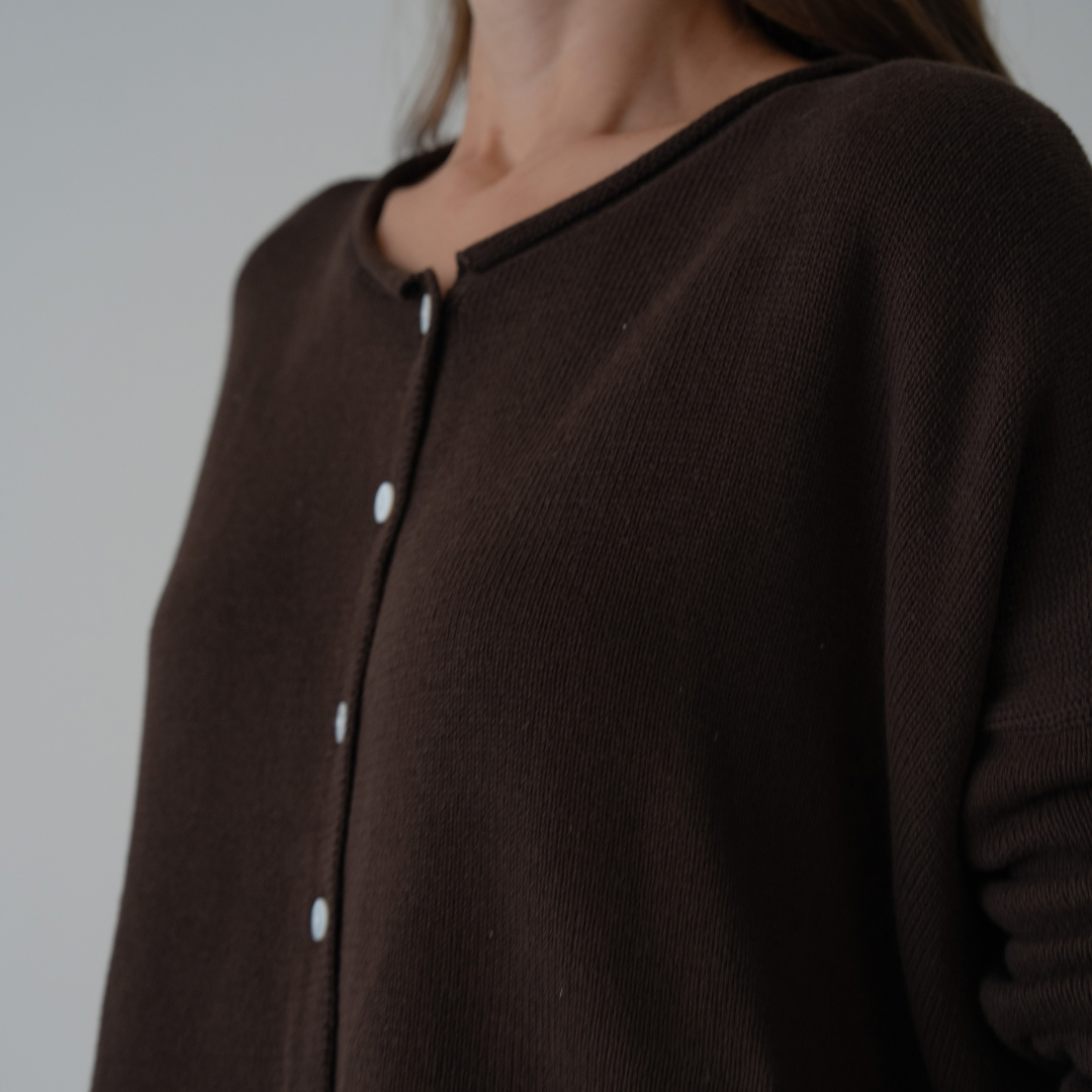 ETTA - Chocolate Buttoned Knit Cardigan