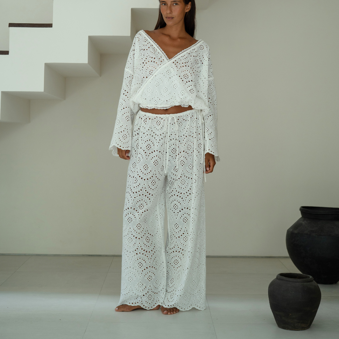 CELESTE - WHITE Broderie Pants
