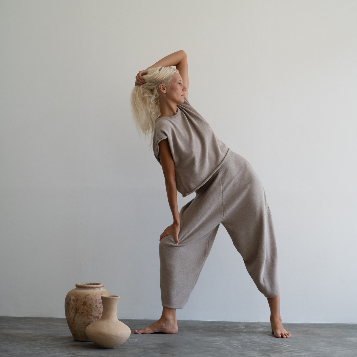 ELKE - FAWN Knit Volume Pant