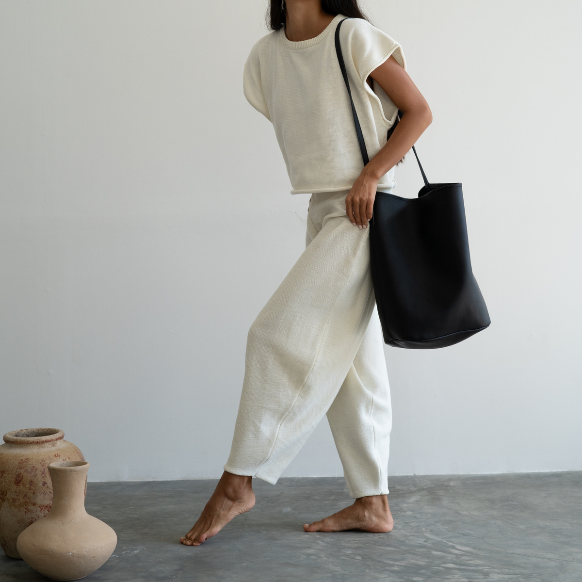 ELKE - CREAM Knit Volume Pant