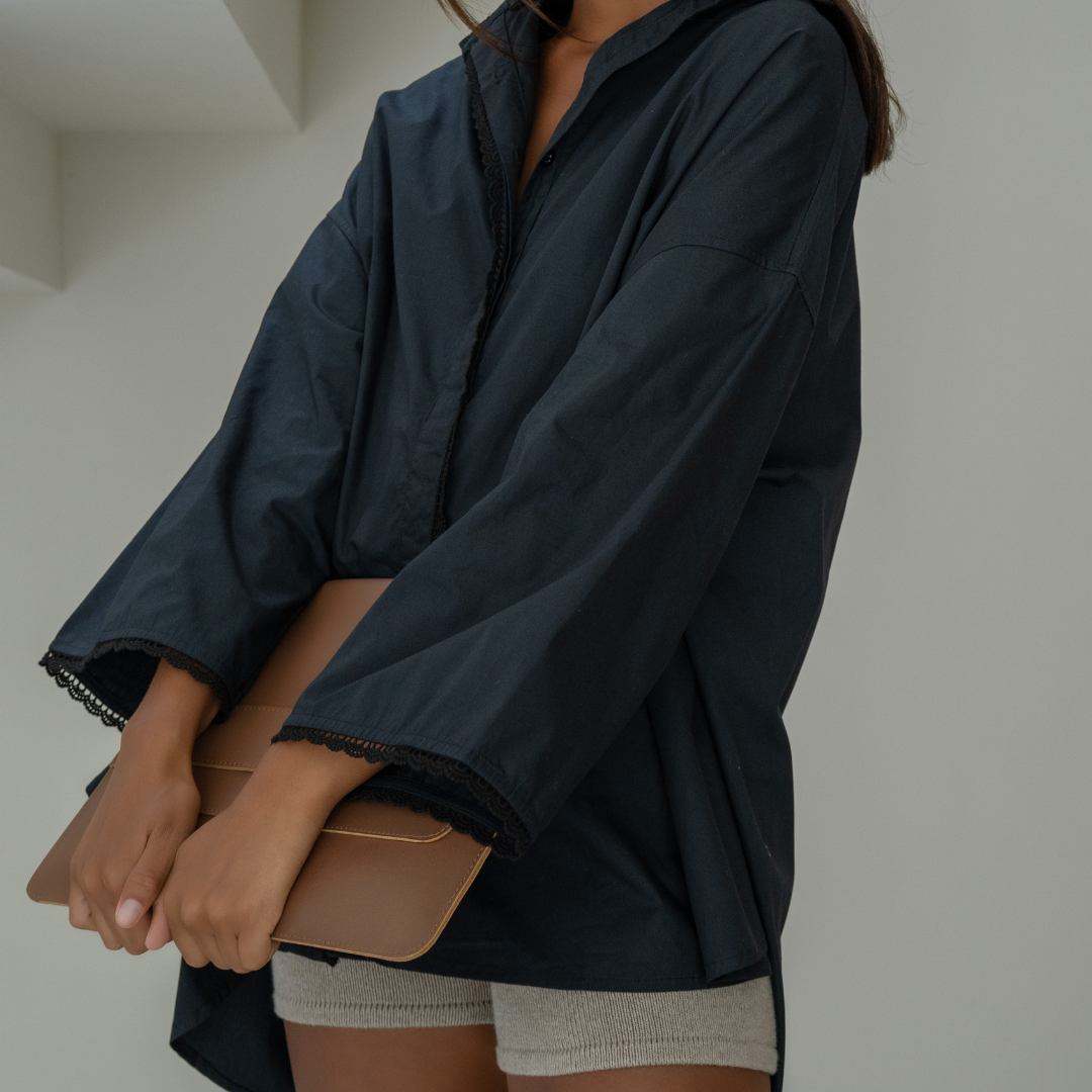 POPLIN - BLACK Lace Trim Shirt