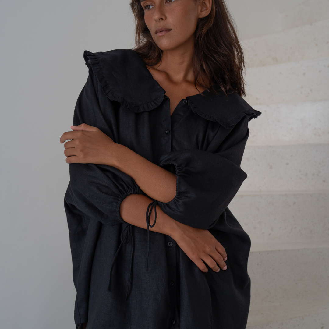 LILIANNE - BLACK Linen Blouse