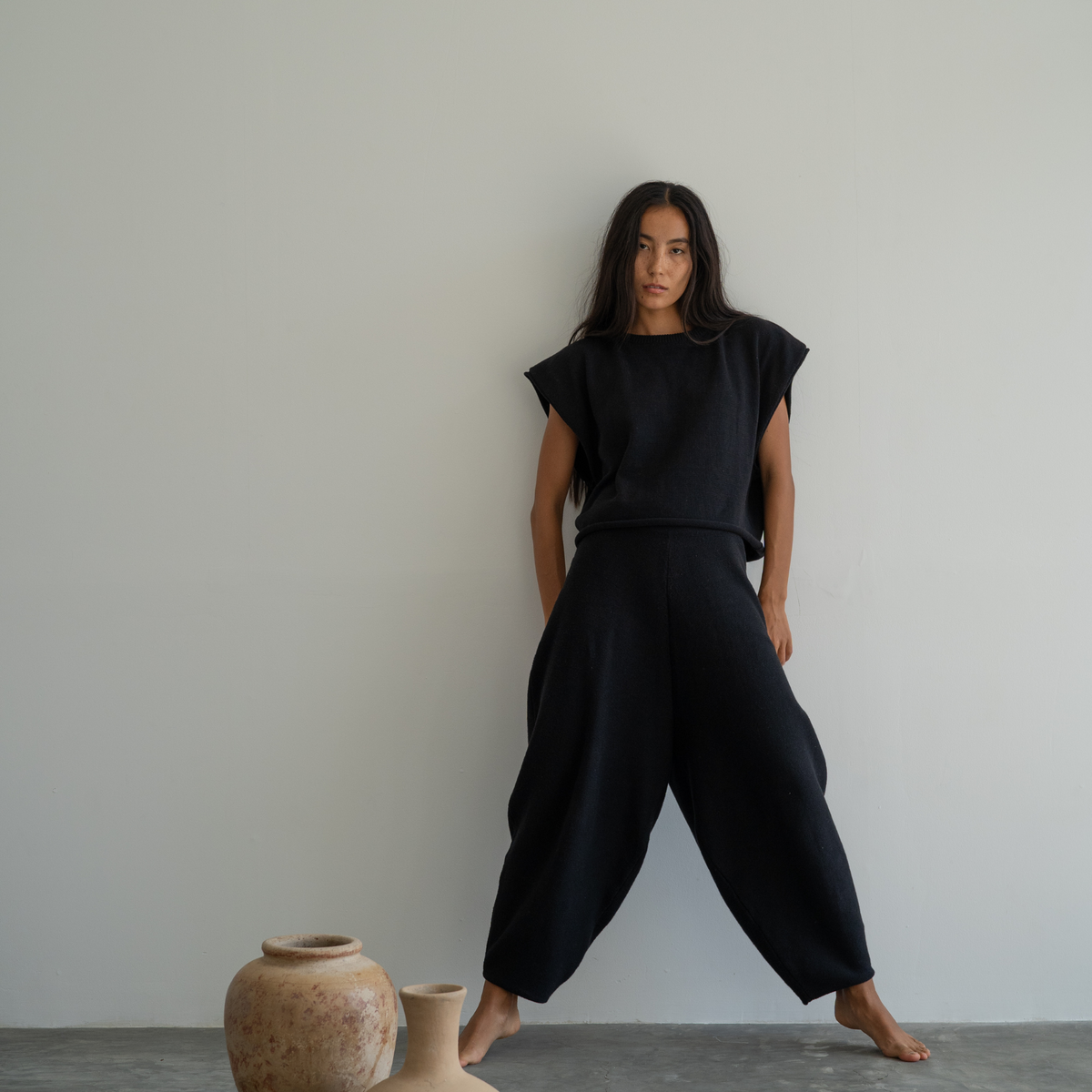 ELKE - BLACK Knit Volume Pant