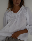 ESME - WHITE Linen & Lace Blouse
