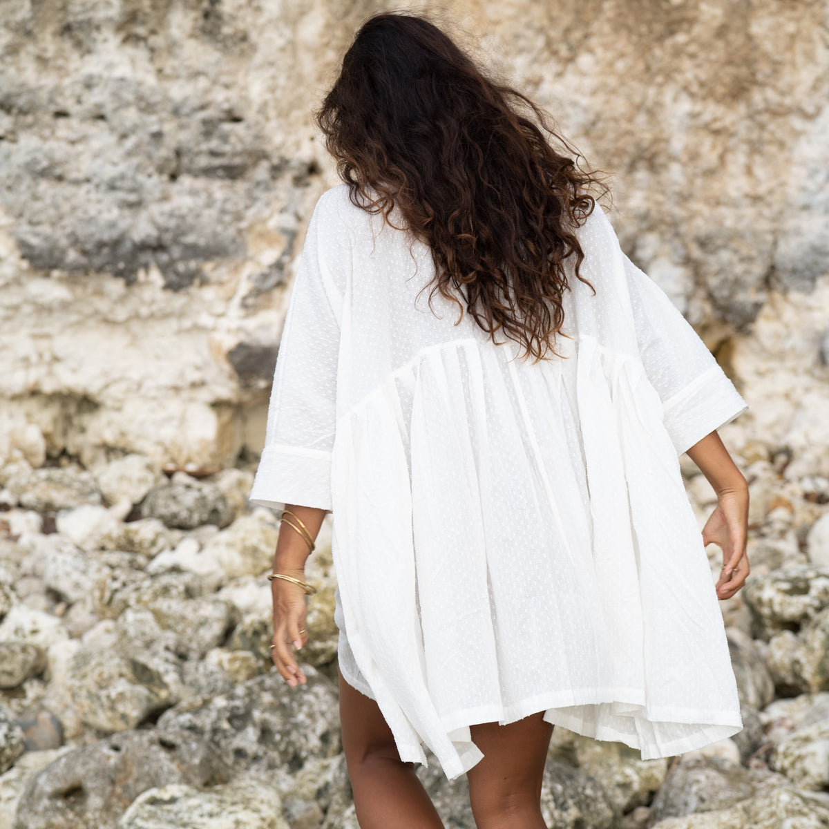 AIDEN - WHITE Buttoned Dress