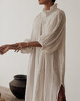 ELEANOR - WHITE Crinkle Linen Collared Maxi Dress