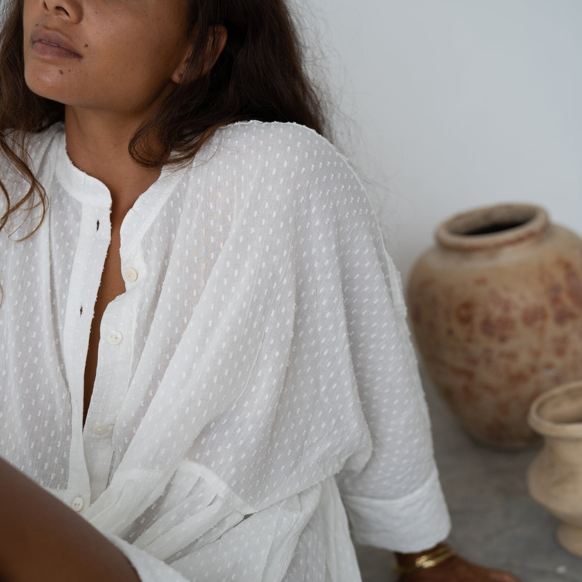 AIDEN - WHITE Buttoned Dress
