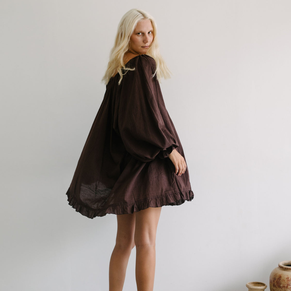 OPAL - CHOCOLATE Smock Dress