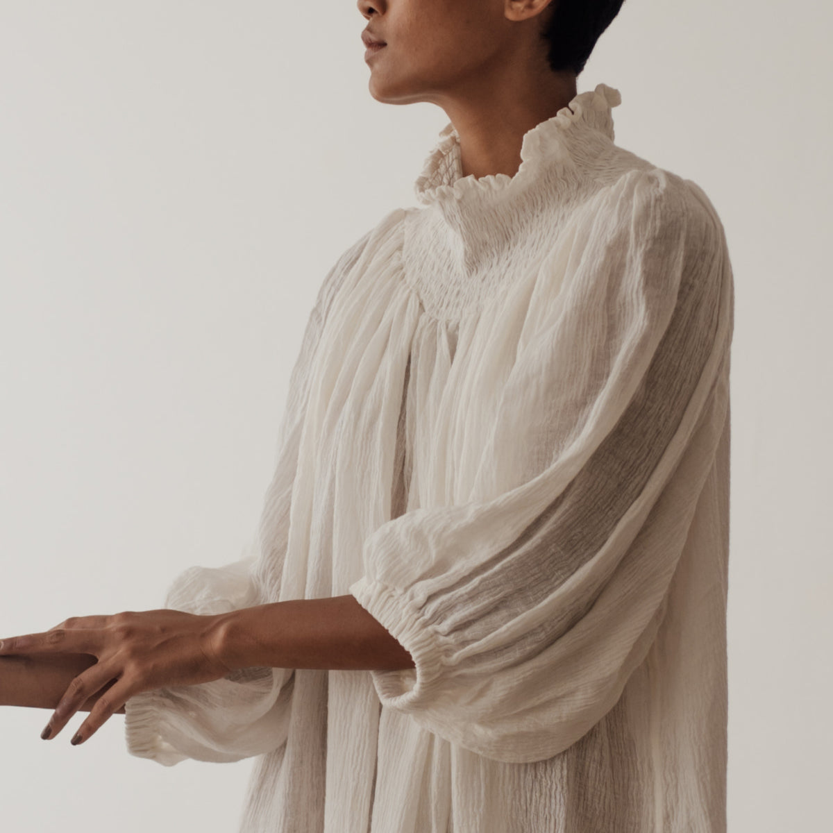 ELEANOR - WHITE Crinkle Linen Collared Maxi Dress